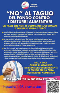 Petizione Italia Viva contro taglio governativo a fondo contro disturbi alimentari