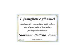 Ringraziamenti di famiglia e amici in seguito alla scomparsa di Giovanni Battista Jonni