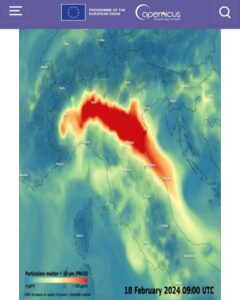 Mappa inquinamento rilevato a febbraio 2024 da Copernicus-ESA