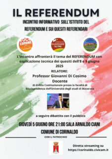 Incontro informativo a Corinaldo sul referendum dell'8 e 9 giugno 2025