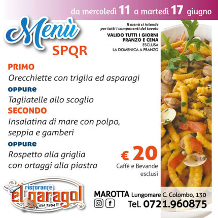 Ristorante El Garagol - Menu della settimana dal 11 al 17 giugno 2025