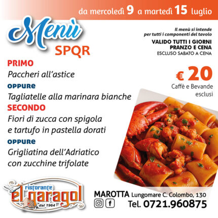 Ristorante El Garagol - Menu della settimana dal 9 al 15 luglio 2025