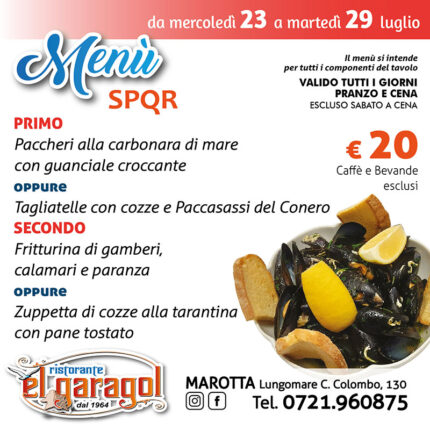 Ristorante El Garagol - Menu della settimana dal 23 al 29 luglio 2025