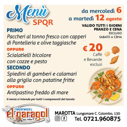 Ristorante El Garagol - Menu della settimana dal 6 al 12 agosto 2025 Ristorante El Garagol - Menu della settimana dal 6 al 12 agosto 2025