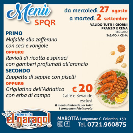 Ristorante El Garagol - Menu della settimana dal 27 agosto 2025 al 2 settembre