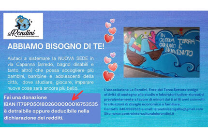 Donazioni per adeguamento nuova sede Associazione Le Rondini