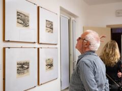 Visitatori a Trecastelli per la mostra Memè Olivi La linea infinita