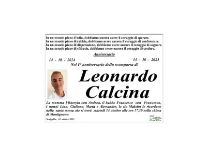 Primo anniversario della scomparsa di Leonardo Calcina