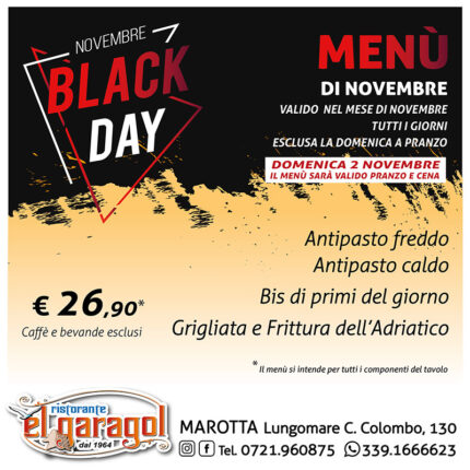 Ristorante El Garagol a Marotta di Mondolfo - Menu mese di novembre 2025
