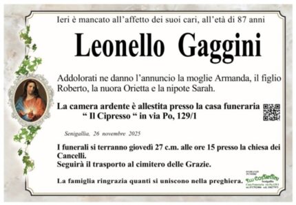 Leonello Gaggini, necrologio