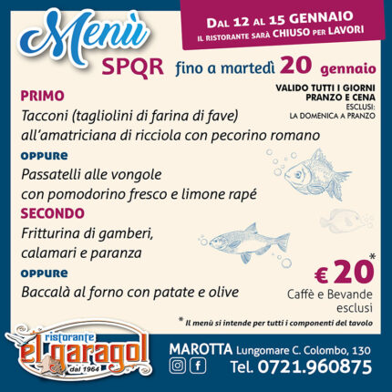 Ristorante El Garagol - Menu della settimana fino al 20 gennaio 2026