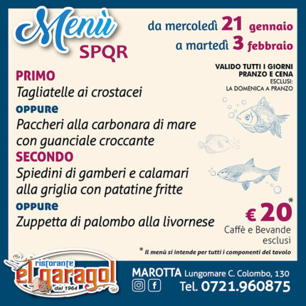 Ristorante El Garagol - Menu della settimana dal 21 gennaio al 3 febbraio 2026 Ristorante El Garagol - Menu della settimana dal 21 gennaio al 3 febbraio 2026