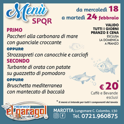 Ristorante El Garagol - Menu della settimana dal 18 al 24 febbraio 2026