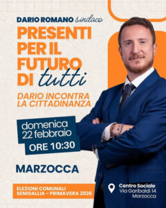 Dario Romano a Marzocca domenica 22 febbraio alle ore 10:30 presso il Centro Sociale