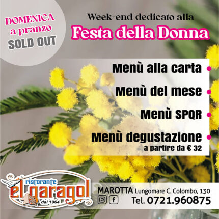 Ristorante El Garagol a Marotta di Mondolfo - Festa della Donna 2026 Ristorante El Garagol a Marotta di Mondolfo - Festa della Donna 2026