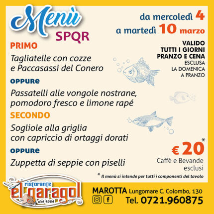 Ristorante El Garagol - Menu della settimana dal 4 al 10 marzo 2026 Ristorante El Garagol - Menu della settimana dal 4 al 10 marzo 2026