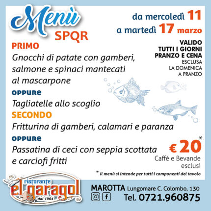 Ristorante El Garagol - Menu della settimana dall'11 al 17 marzo 2026