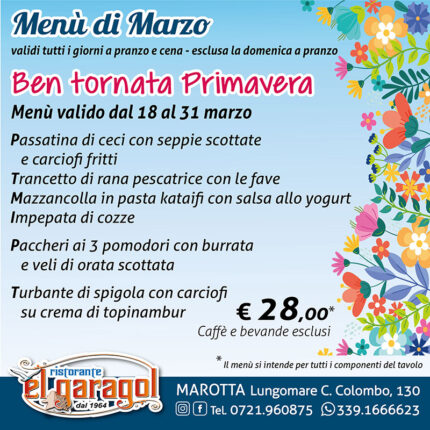 Ristorante El Garagol a Marotta di Mondolfo - Menu mese di marzo 2026 - Seconda parte
