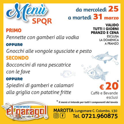 Ristorante El Garagol - Menu della settimana dal 25 al 31 marzo 2026