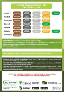 Calendario raccolta differenziata utente non domestiche Calendario raccolta differenziata utente non domestiche
