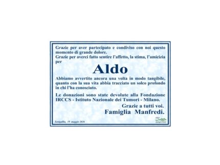 Ringraziamenti funerale Aldo Manfredi