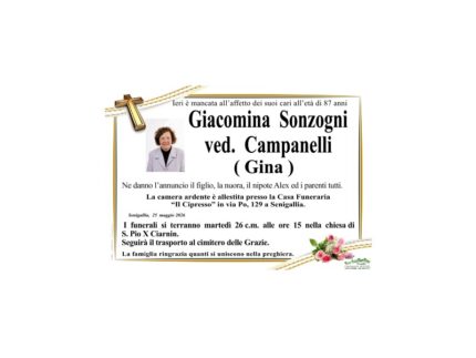 Necrologio di Giacomina Sonzogni