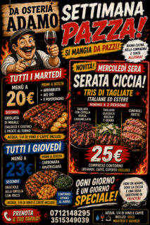 Osteria Adamo - Settimana pazza martedì mercoledì e giovedì