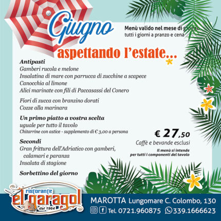 Ristorante El Garagol a Marotta di Mondolfo - Menu mese di giugno 2026