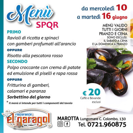 Ristorante El Garagol - Menu della settimana dal 10 al 16 giugno 2026 Ristorante El Garagol - Menu della settimana dal 10 al 16 giugno 2026