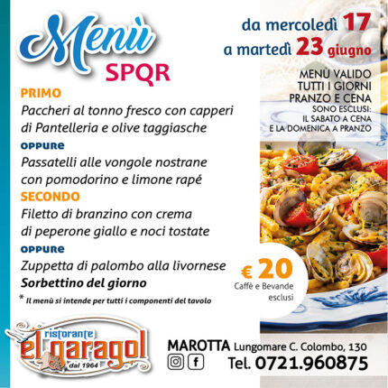 Ristorante El Garagol - Menu della settimana dal 17 al 23 giugno 2026 Ristorante El Garagol - Menu della settimana dal 17 al 23 giugno 2026