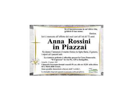Necrologio Anna Rossini in Piazzai