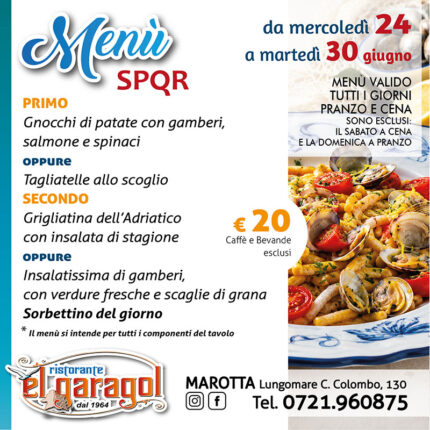 Ristorante El Garagol - Menu della settimana dal 24 al 30 giugno 2026