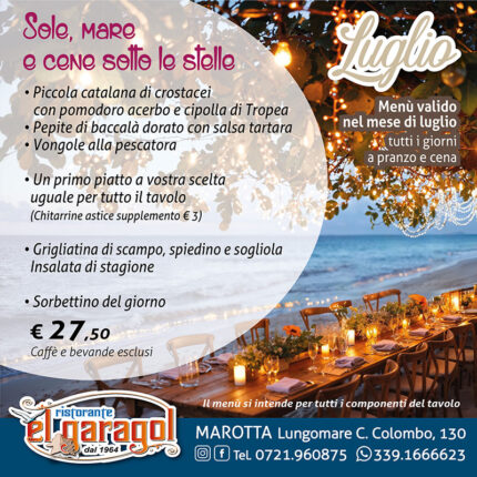 Ristorante El Garagol a Marotta di Mondolfo - Menu mese di luglio 2026 Ristorante El Garagol a Marotta di Mondolfo - Menu mese di luglio 2026
