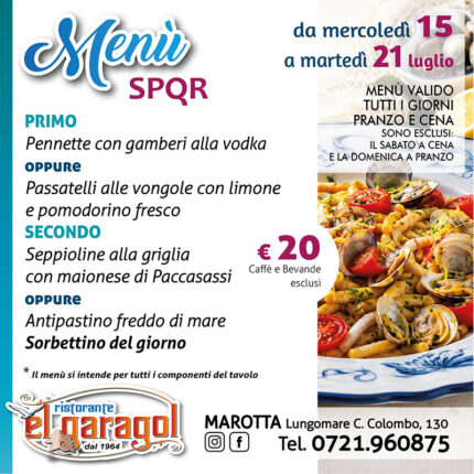 Ristorante El Garagol - Menu della settimana dal 15 al 21 luglio 2026 Ristorante El Garagol - Menu della settimana dal 15 al 21 luglio 2026