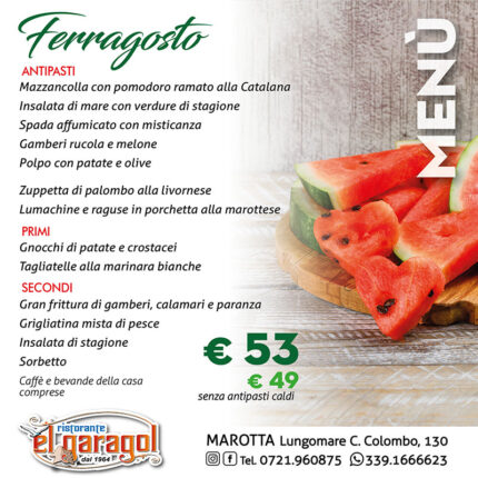 Ristorante El Garagol - Menu Ferragosto 2026