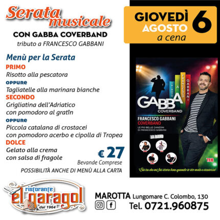 Ristorante El Garagol - Menu serata 6 agosto 2026