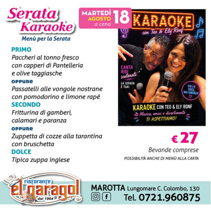 El Garagol - Serata karaoke il 18 agosto 2026 El Garagol - Serata karaoke il 18 agosto 2026