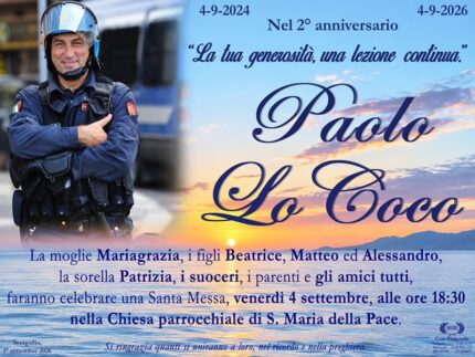 Secondo anniversario della scomparsa di Paolo Lo Coco
