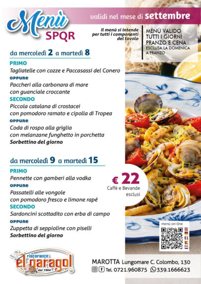Ristorante El Garagol - Menu delle settimane dal 2 al 15 settembre 2026 Ristorante El Garagol - Menu delle settimane dal 2 al 15 settembre 2026