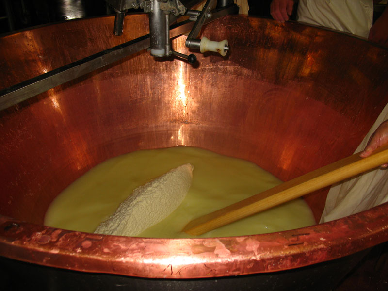 La lavorazione del Parmigiano nei caseifici dell'Emilia