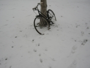Una bicicletta in mezzo alla neve