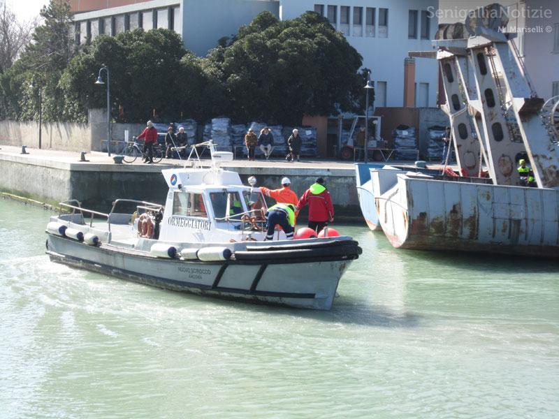 Al lavoro per portare le vecchie navi fuori dal porto di Senigallia
