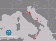Mappa dei fulmini caduti in Italia il 3 settembre verso le 17.30